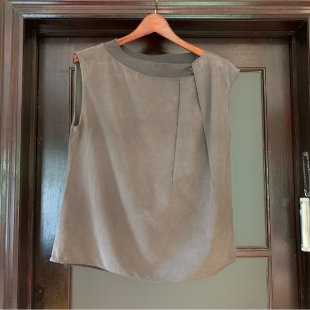 Halston Heritage Grey Washed Silk Blouse - size 6